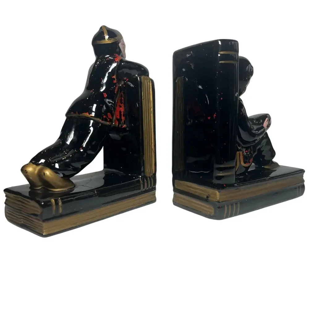 Vintage Enesco Japan Bookends Asian Boy Girl Figurine Shabby Chic Mid Century